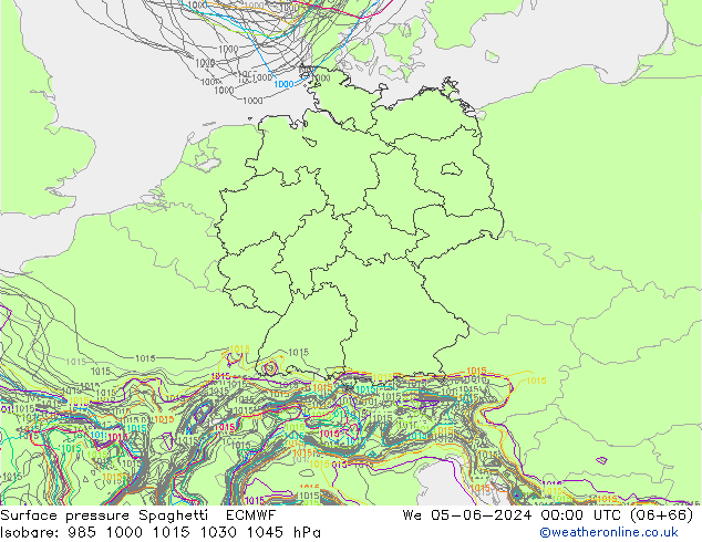 Atmosférický tlak Spaghetti ECMWF St 05.06.2024 00 UTC