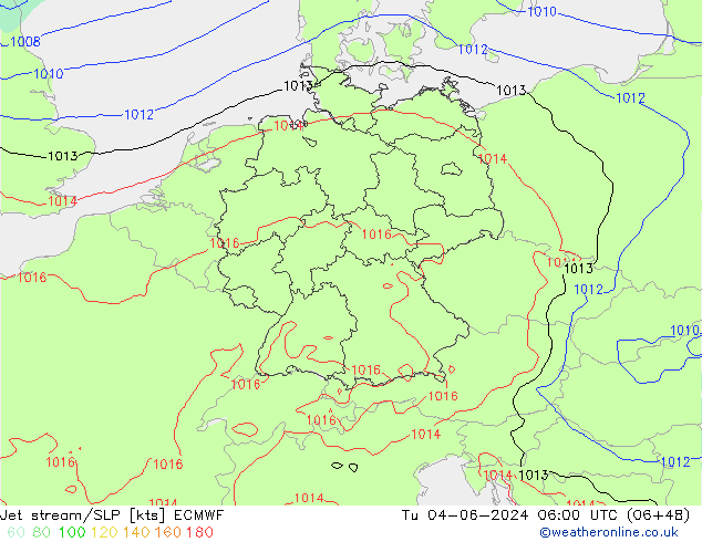 Straalstroom/SLP ECMWF di 04.06.2024 06 UTC