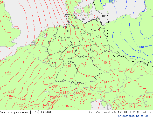 Yer basıncı ECMWF Paz 02.06.2024 12 UTC