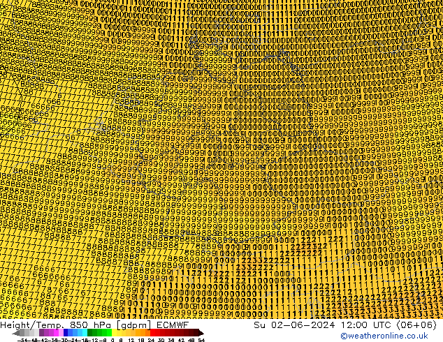 Height/Temp. 850 hPa ECMWF Dom 02.06.2024 12 UTC