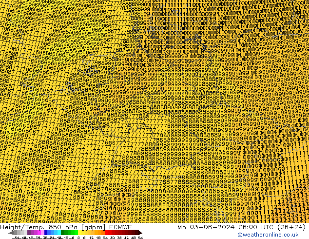 Height/Temp. 850 hPa ECMWF Mo 03.06.2024 06 UTC