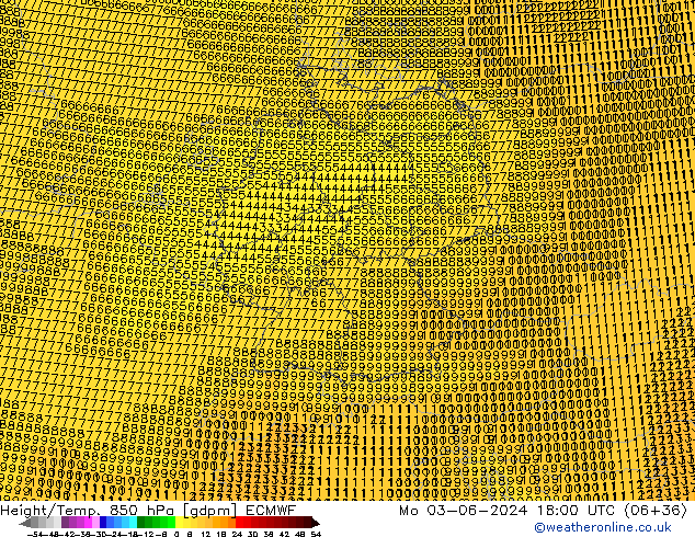 Hoogte/Temp. 850 hPa ECMWF ma 03.06.2024 18 UTC