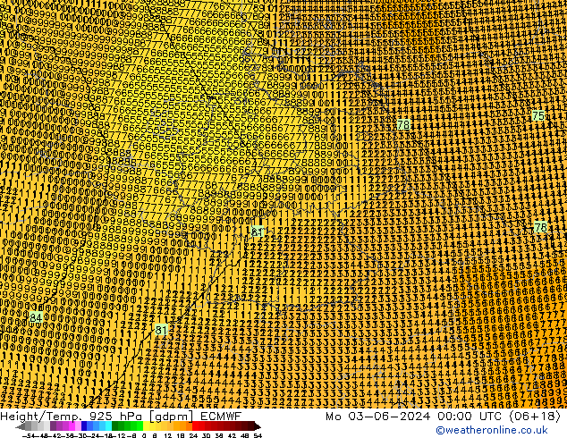 Height/Temp. 925 hPa ECMWF Mo 03.06.2024 00 UTC