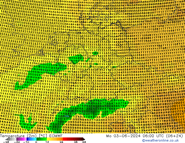 Sıcaklık Haritası (2m) ECMWF Pzt 03.06.2024 06 UTC