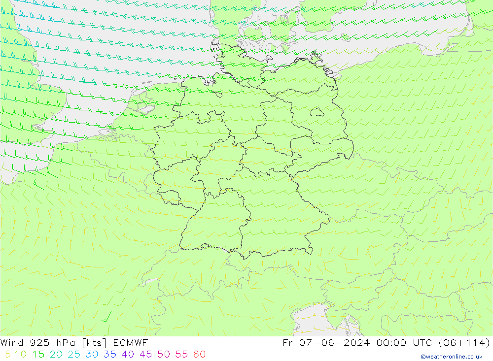 wiatr 925 hPa ECMWF pt. 07.06.2024 00 UTC