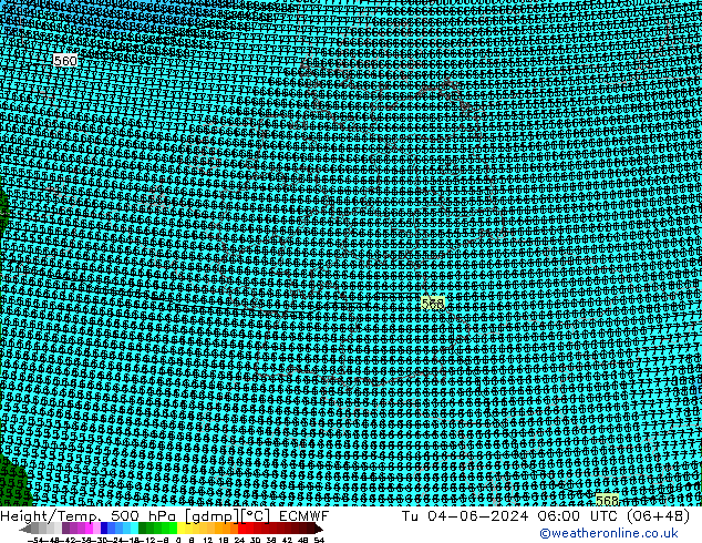 Height/Temp. 500 hPa ECMWF Di 04.06.2024 06 UTC