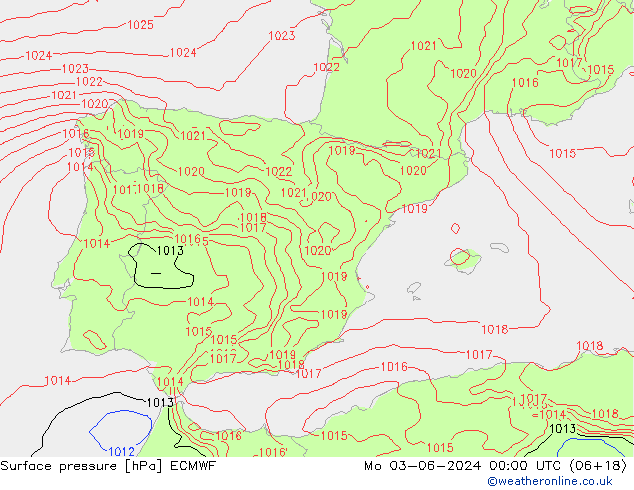 pressão do solo ECMWF Seg 03.06.2024 00 UTC