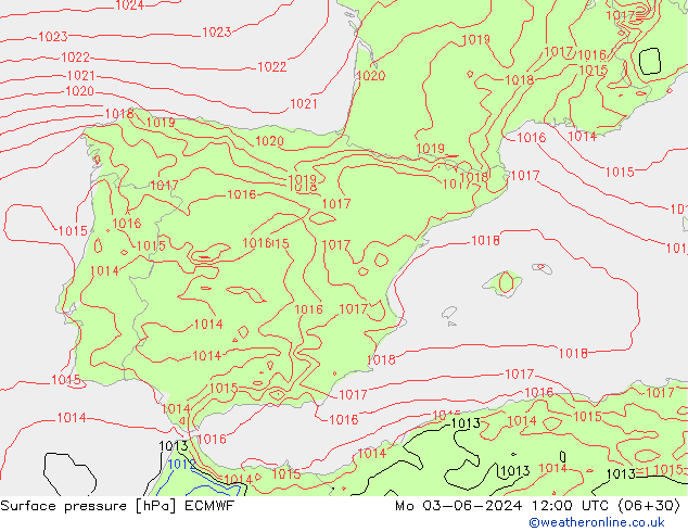 Surface pressure ECMWF Mo 03.06.2024 12 UTC