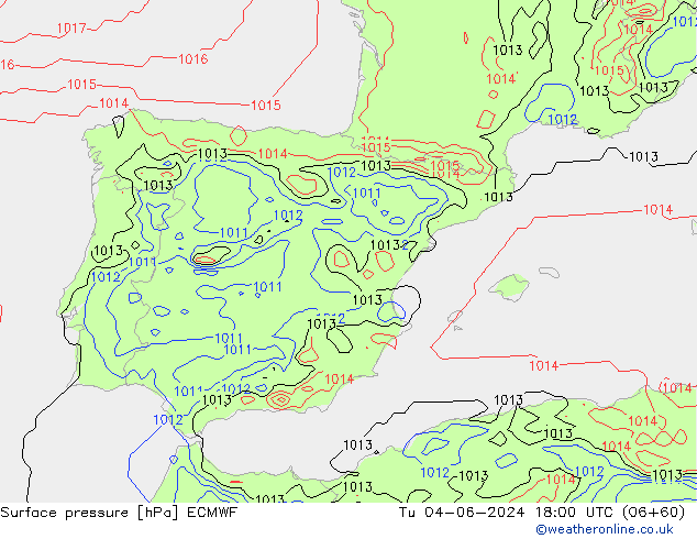 Surface pressure ECMWF Tu 04.06.2024 18 UTC