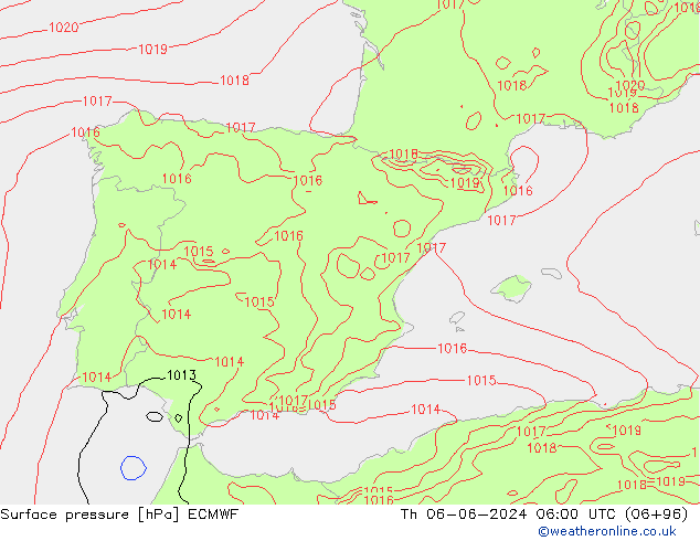 Luchtdruk (Grond) ECMWF do 06.06.2024 06 UTC