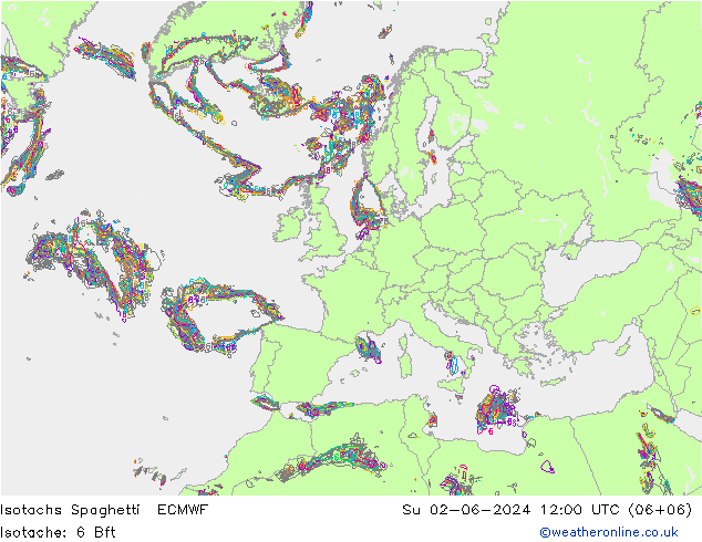 Isotachs Spaghetti ECMWF Su 02.06.2024 12 UTC