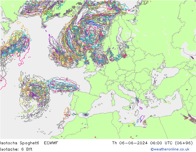 Isotachs Spaghetti ECMWF gio 06.06.2024 06 UTC