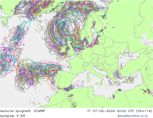 Isotachs Spaghetti ECMWF Pá 07.06.2024 00 UTC