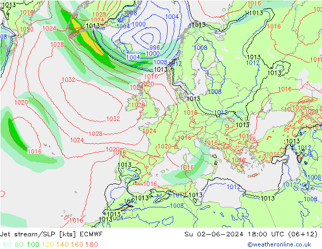 Polarjet/Bodendruck ECMWF So 02.06.2024 18 UTC