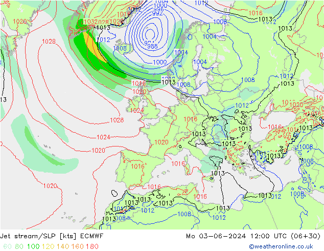 Polarjet/Bodendruck ECMWF Mo 03.06.2024 12 UTC