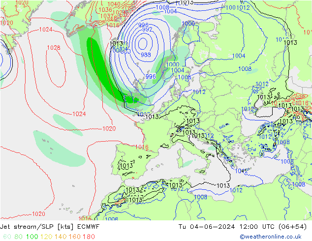 Polarjet/Bodendruck ECMWF Di 04.06.2024 12 UTC