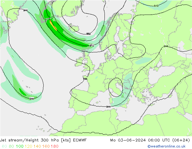 Prąd strumieniowy ECMWF pon. 03.06.2024 06 UTC