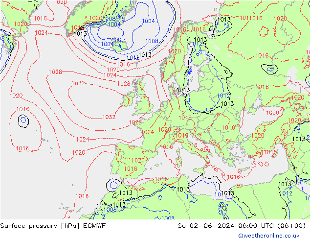 地面气压 ECMWF 星期日 02.06.2024 06 UTC