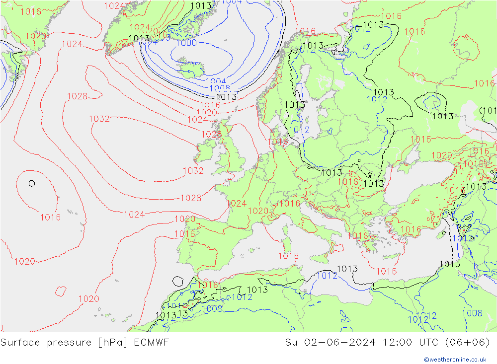 Atmosférický tlak ECMWF Ne 02.06.2024 12 UTC