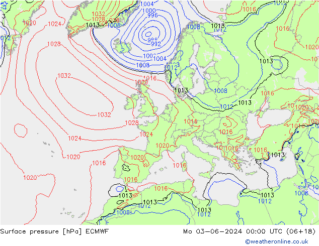 Presión superficial ECMWF lun 03.06.2024 00 UTC