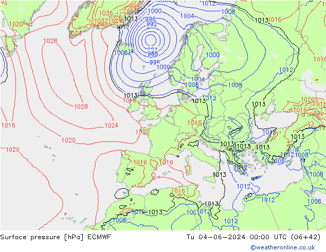 Atmosférický tlak ECMWF Út 04.06.2024 00 UTC