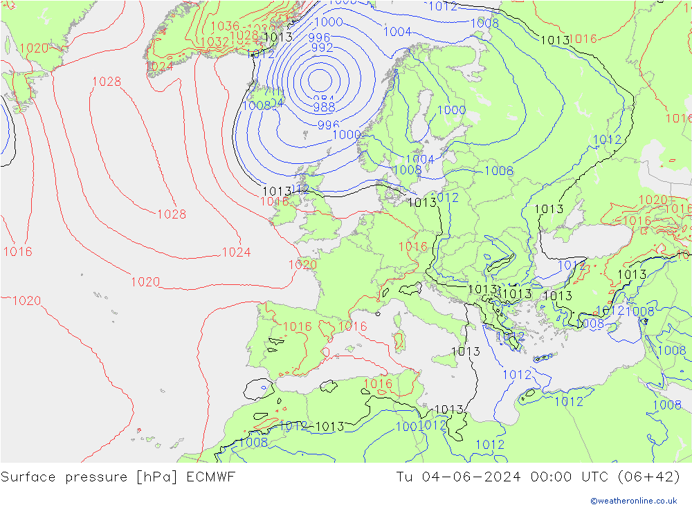 pressão do solo ECMWF Ter 04.06.2024 00 UTC