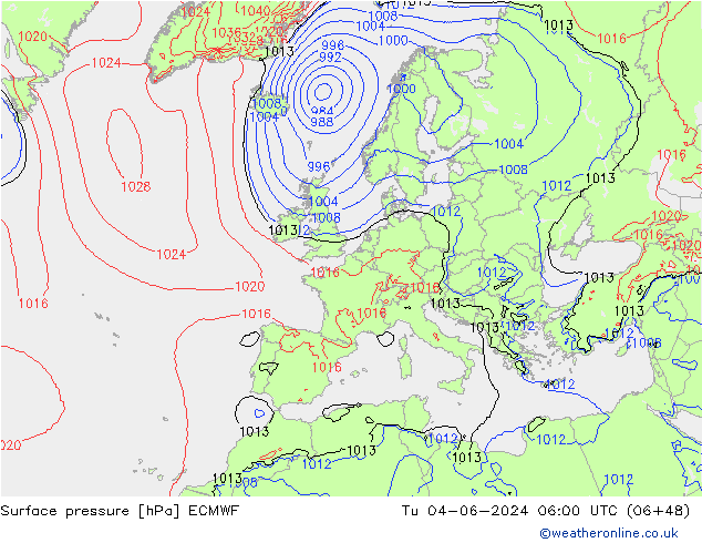 pressão do solo ECMWF Ter 04.06.2024 06 UTC