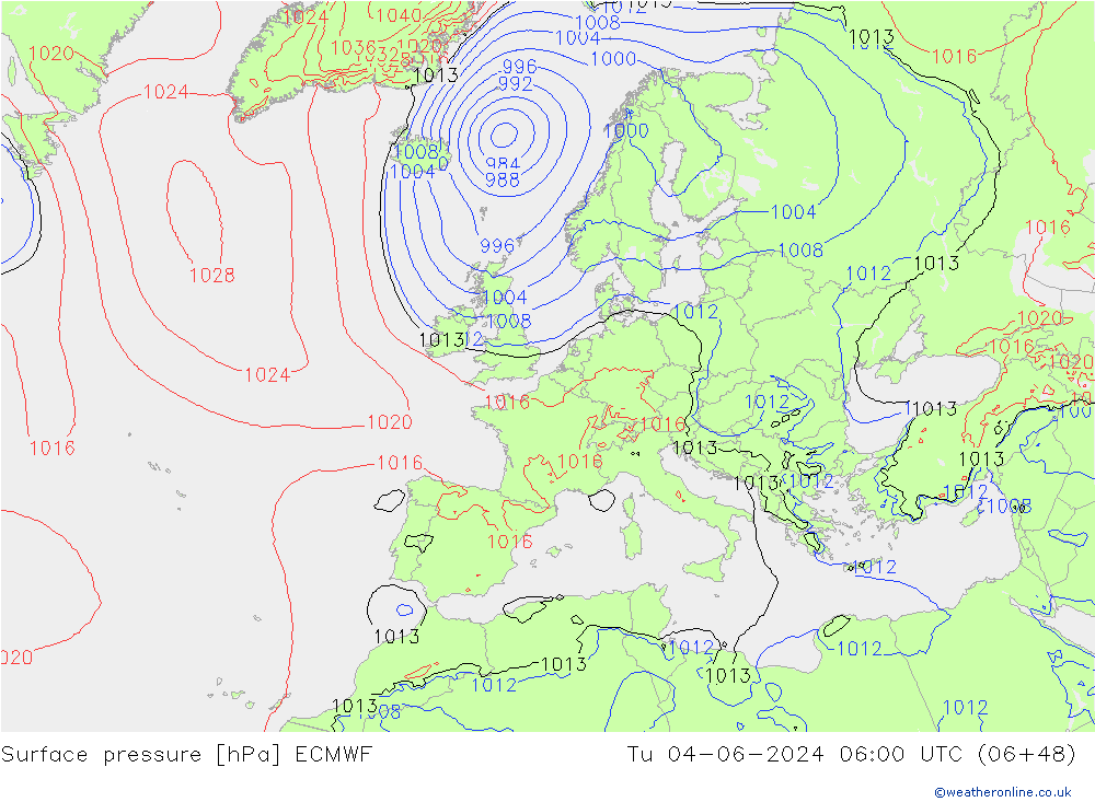 приземное давление ECMWF вт 04.06.2024 06 UTC