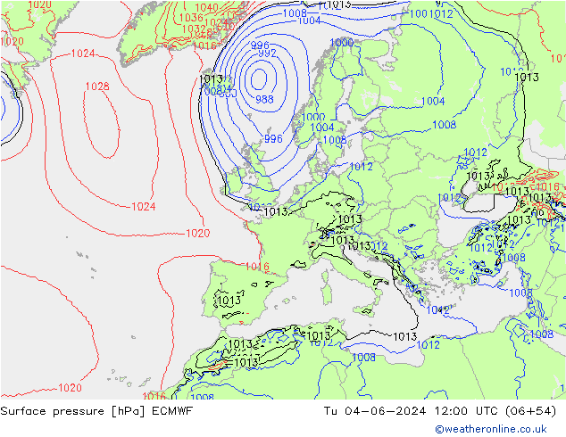 Bodendruck ECMWF Di 04.06.2024 12 UTC