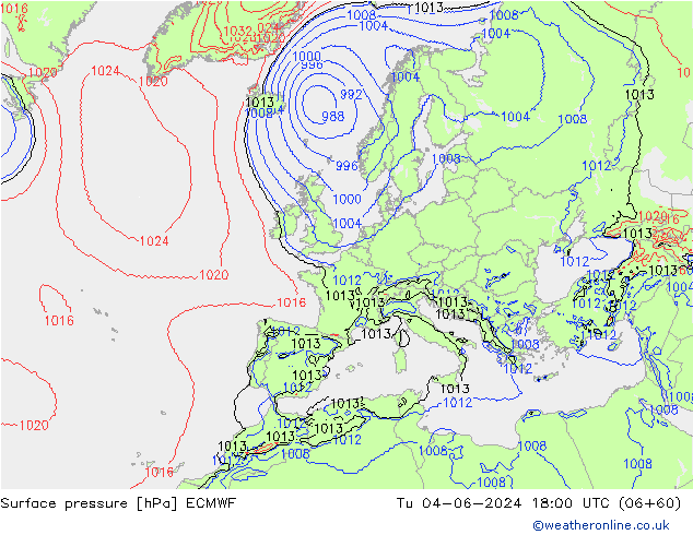 Pressione al suolo ECMWF mar 04.06.2024 18 UTC