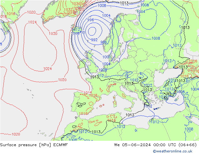 Surface pressure ECMWF We 05.06.2024 00 UTC