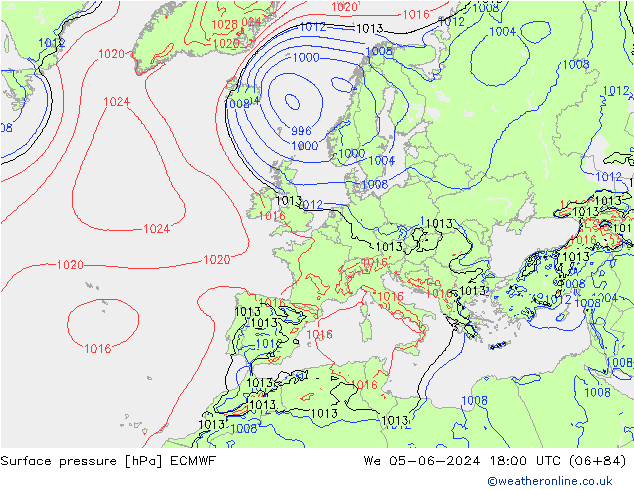 Presión superficial ECMWF mié 05.06.2024 18 UTC