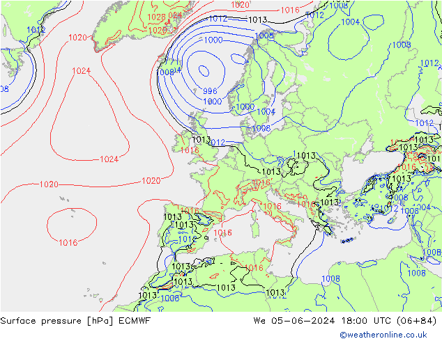 Luchtdruk (Grond) ECMWF wo 05.06.2024 18 UTC