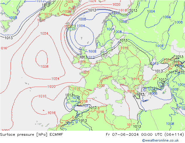 Atmosférický tlak ECMWF Pá 07.06.2024 00 UTC