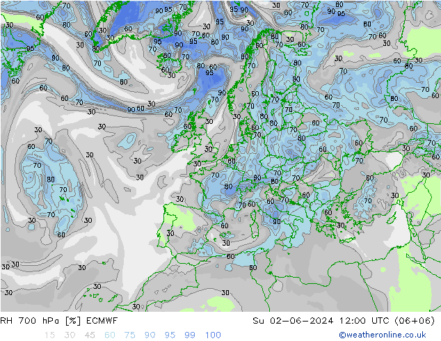 RH 700 hPa ECMWF  02.06.2024 12 UTC