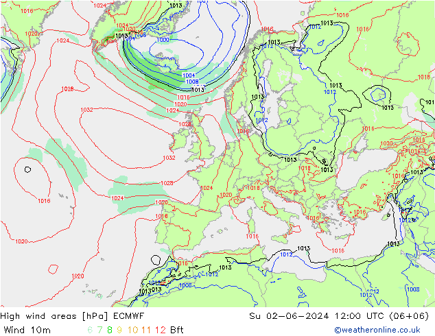 High wind areas ECMWF Su 02.06.2024 12 UTC