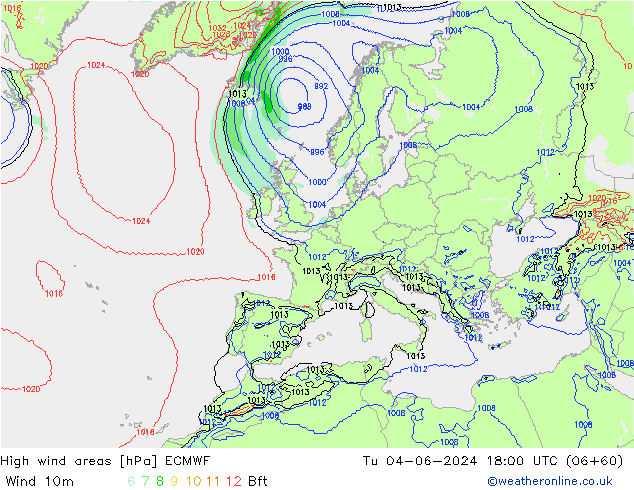 High wind areas ECMWF  04.06.2024 18 UTC