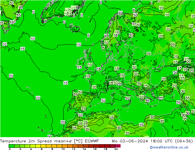Temperaturkarte Spread ECMWF Mo 03.06.2024 18 UTC