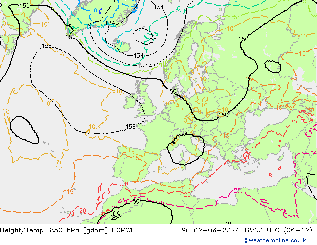 Yükseklik/Sıc. 850 hPa ECMWF Paz 02.06.2024 18 UTC