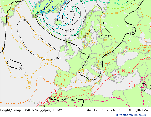 Height/Temp. 850 hPa ECMWF Mo 03.06.2024 06 UTC