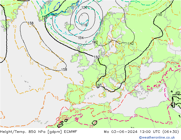 Yükseklik/Sıc. 850 hPa ECMWF Pzt 03.06.2024 12 UTC