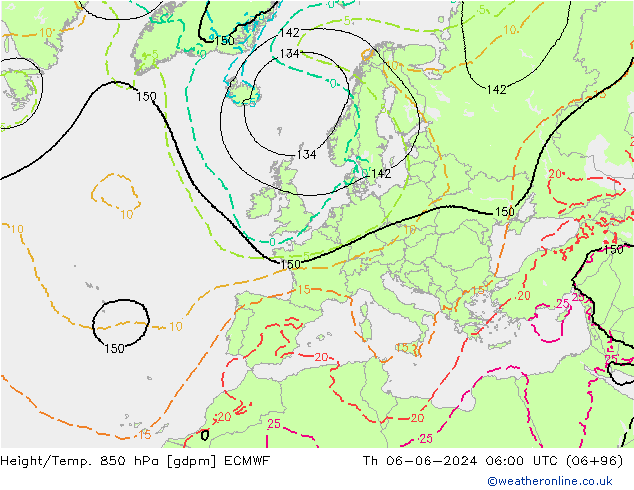 Height/Temp. 850 hPa ECMWF czw. 06.06.2024 06 UTC