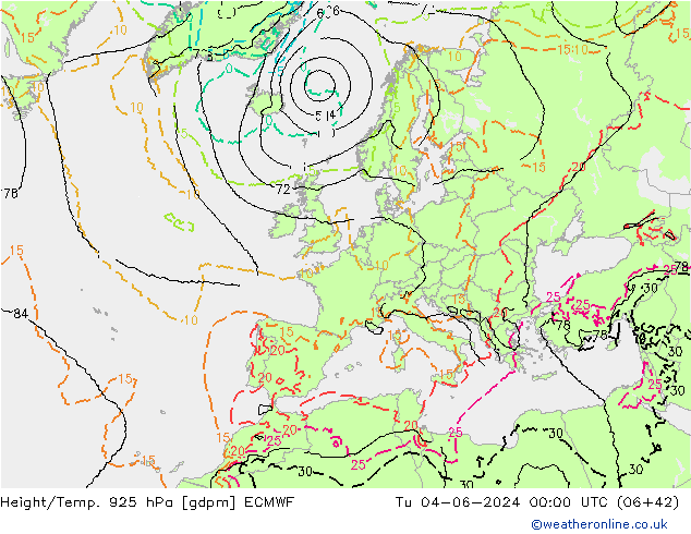 Hoogte/Temp. 925 hPa ECMWF di 04.06.2024 00 UTC
