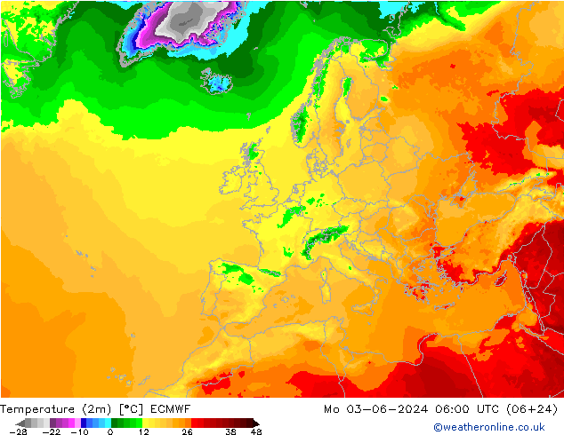 Temperature (2m) ECMWF Mo 03.06.2024 06 UTC
