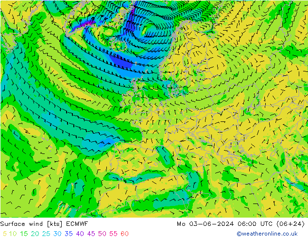 Surface wind ECMWF Mo 03.06.2024 06 UTC