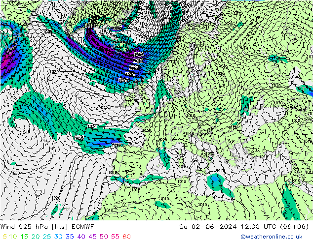 Wind 925 hPa ECMWF Su 02.06.2024 12 UTC