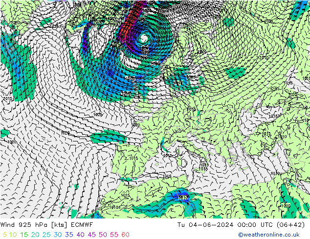 Wind 925 hPa ECMWF Di 04.06.2024 00 UTC