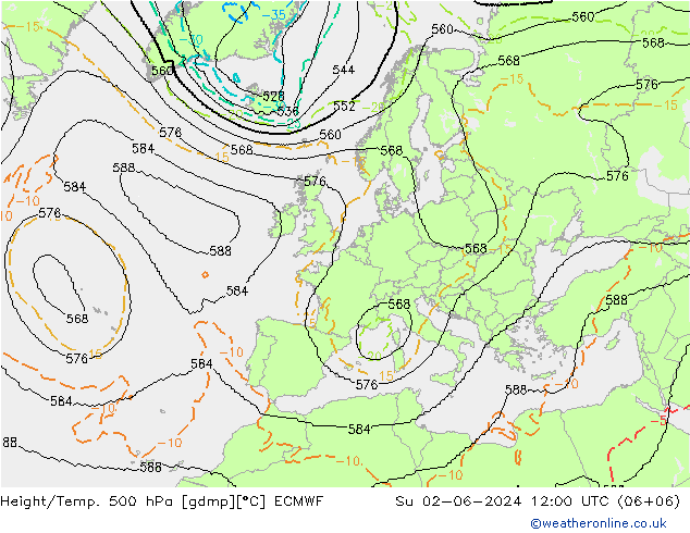 Height/Temp. 500 hPa ECMWF 星期日 02.06.2024 12 UTC