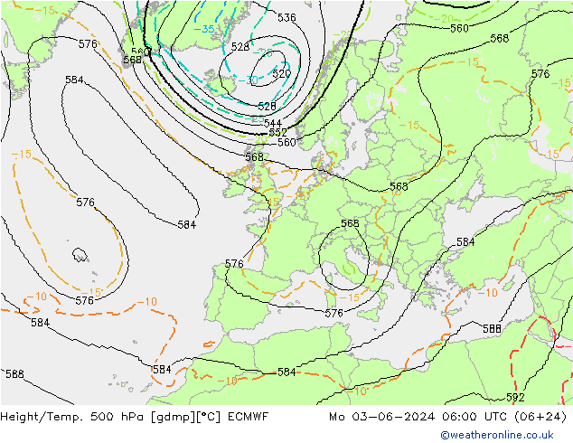 Height/Temp. 500 hPa ECMWF 星期一 03.06.2024 06 UTC