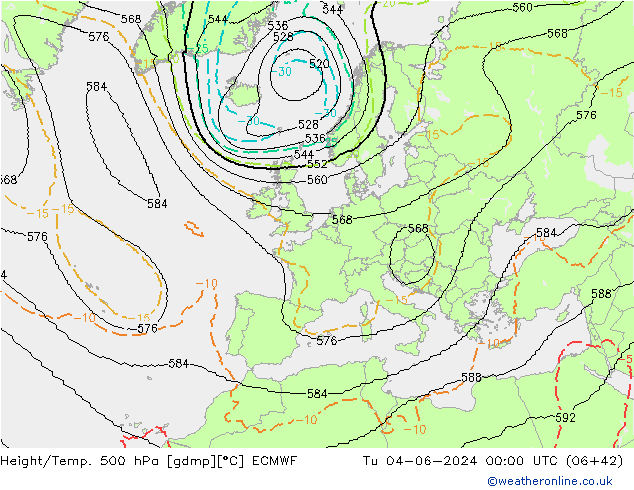 Height/Temp. 500 гПа ECMWF вт 04.06.2024 00 UTC